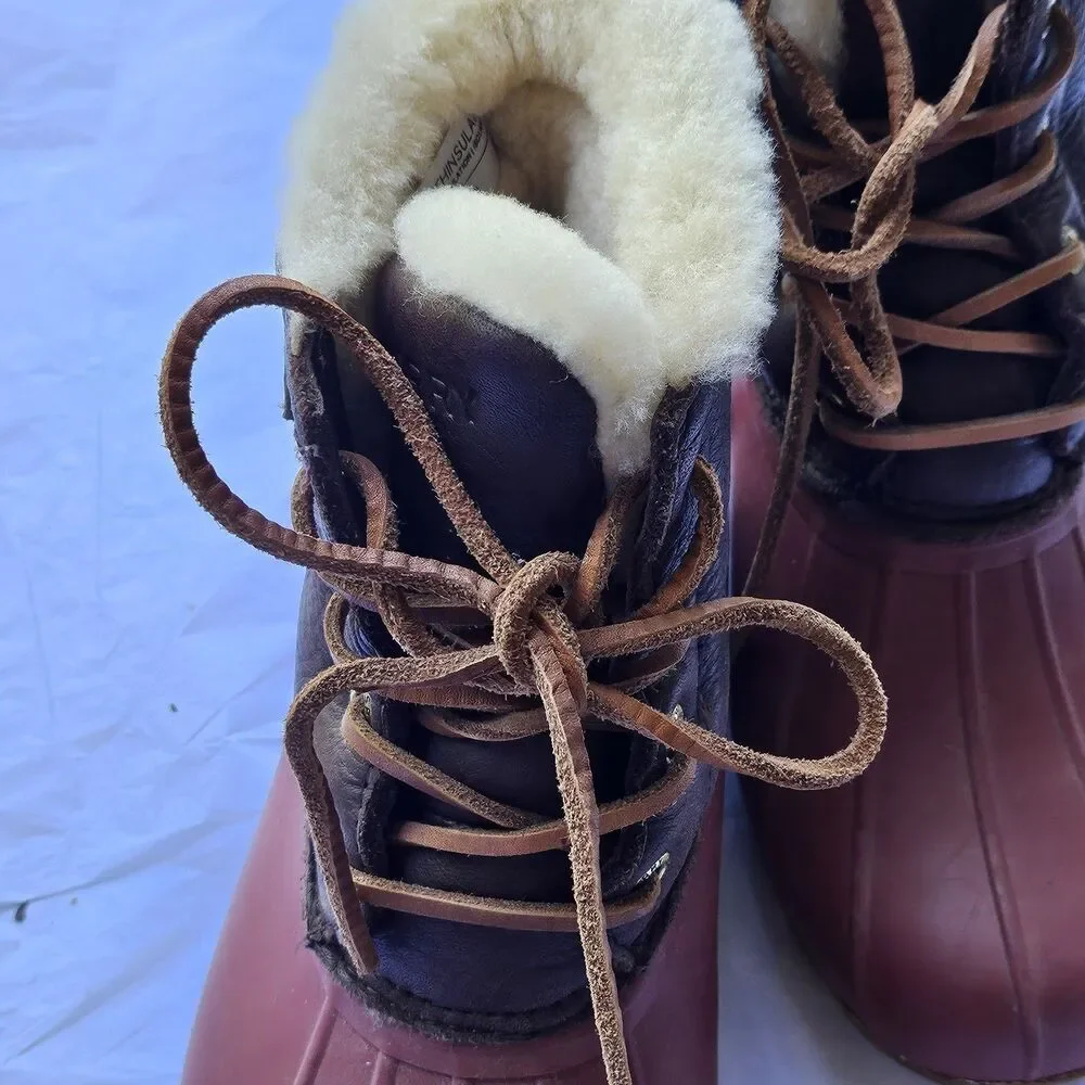 Sperry Thinsulate Shearling Duck Boots Burgundy Brown Gorpcore Womens 5